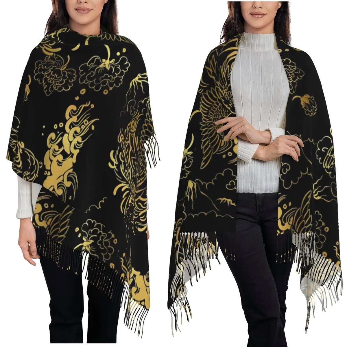 

Chinese Phoenix Scarf Tassel Scarves for Women Soft Warm Shawls and Wraps Large Fall Winter Shawl Wrap