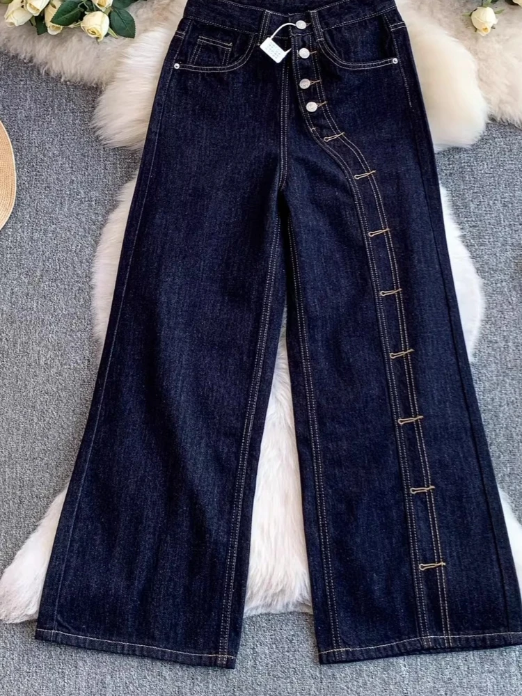 Women's High Waist Jeans Trend Wide Leg Pants 2026 New Vintage Spice Girl Denim Slacks Spring Ins Straight Ultra Long Trousers