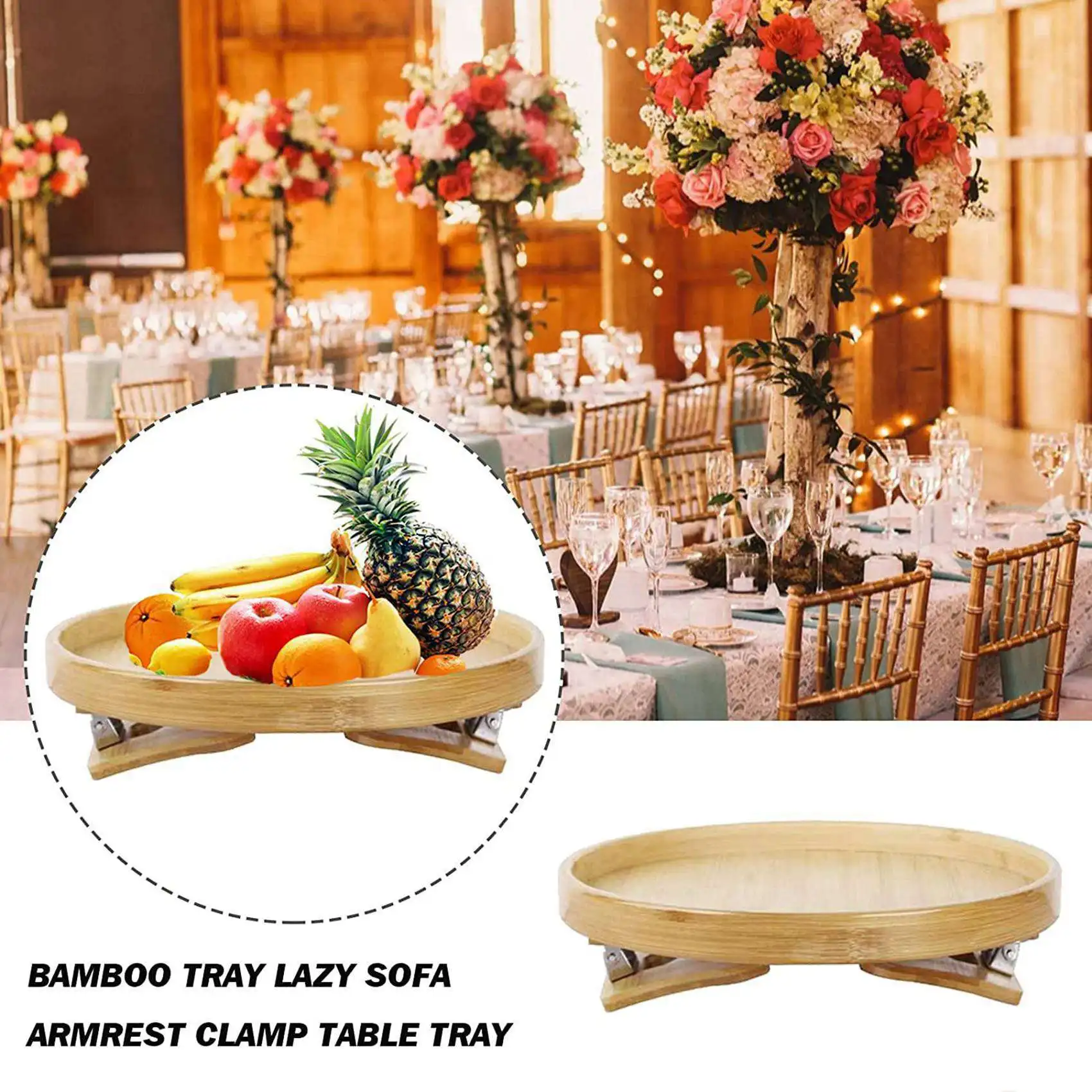 Exquisite-2X Sofa Clip Table,Natural Wooden Sofa Armrest Clip-On Tray Table Sofa Couch Rest Organizer, Round