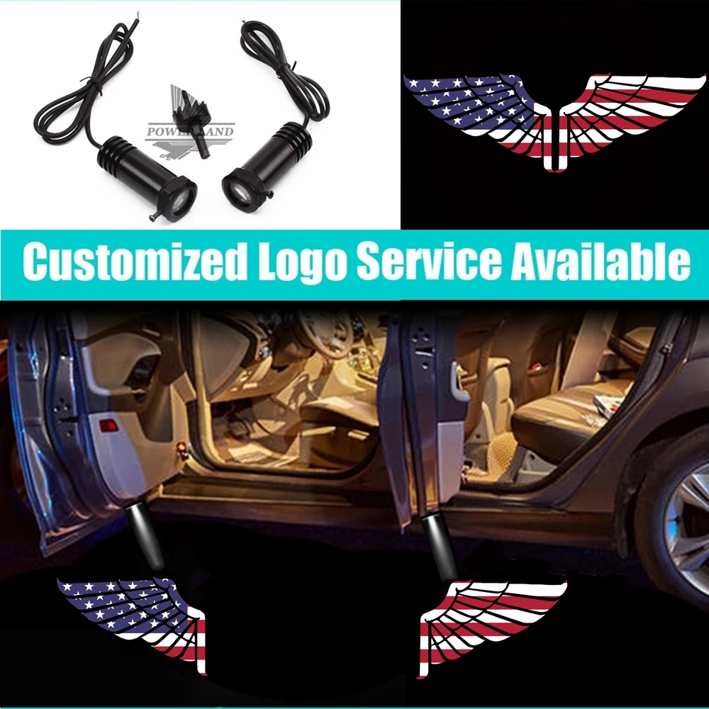 

2 Pieces Wired American USA Flag Wing Led Logo Shadow Lights Car Door Welcome Courtesy Laser Projector