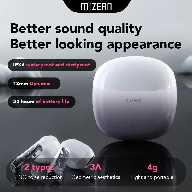 

MiZEAN E1 TWS Earbuds: Chinese-Inspired Design, Semi-in-Ear, Bluetooth5.3, Multipoint, 22H Playtime , Sweatproof Noise Reduction