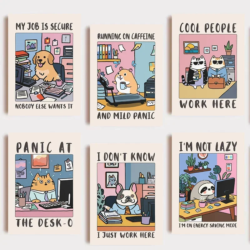 1pc frameless canvas painting Funny Cool People Work Here Cat Poster Funny Office Wall Art Canvas Painting Print Picture for Wor