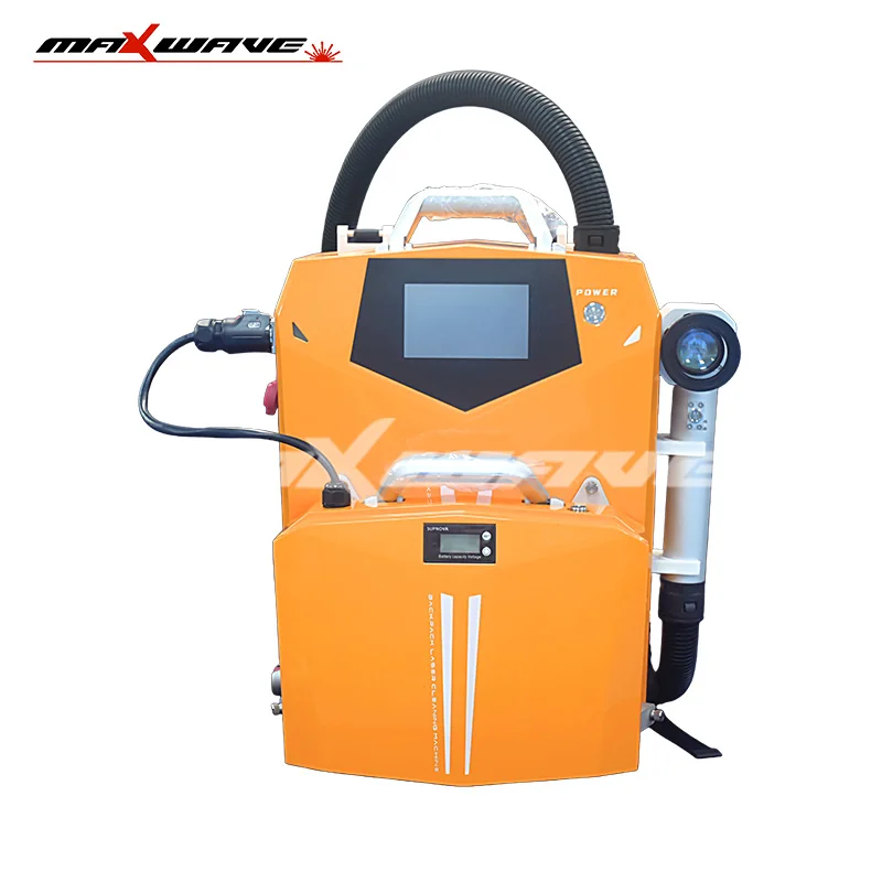 เครื่องทําความสะอาดเลเซอร์ 200W มือถือ PULSE รถเข็นกระเป๋าเป้สะพายหลังทําความสะอาดสําหรับชิ้นส่วนเหล็กโลหะสีไม้สนิม