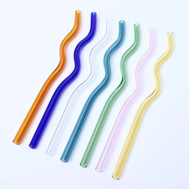 

8*200mm Reusable Eco Borosilicate Glass Drinking Straws Clear Colored Bent Straight Milk Cocktail Straw SN4055