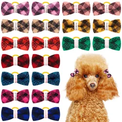 20/30PCS Pet Hair Bows Puppy Bowknot Dog Plaid Style Decorate Hand-made Hair Accessories Bows Rubber Band for Small Dog Supplies