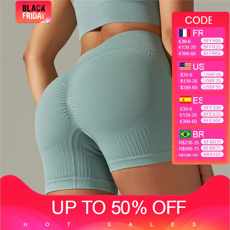 

Seamless Ribbed Fitness Short Women Scrunch Butt Gym Workout Short High Waist Yoga Sports Tights Summer Push Up Leggings Clothes