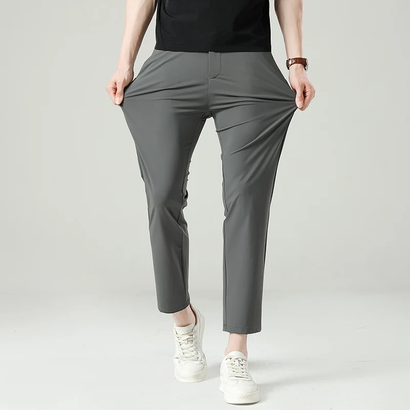 

Высококачественные летние ультратонкие брюки из ледяного шелка для мужчин, эластичные, классические, для работы, повседневной носки, офиса, формальные брюки для мужчин