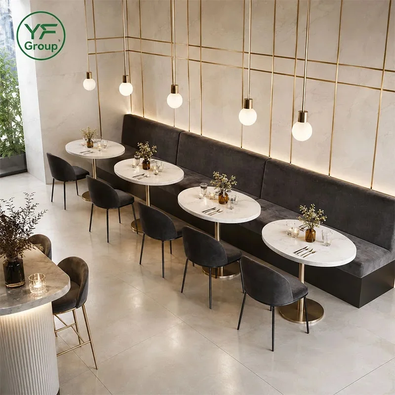 Wholesale Custom Corner Modern Wooden Velvet Booth Seating Bench Restaurant Furniture Table Chair Set Cafe Hotel
