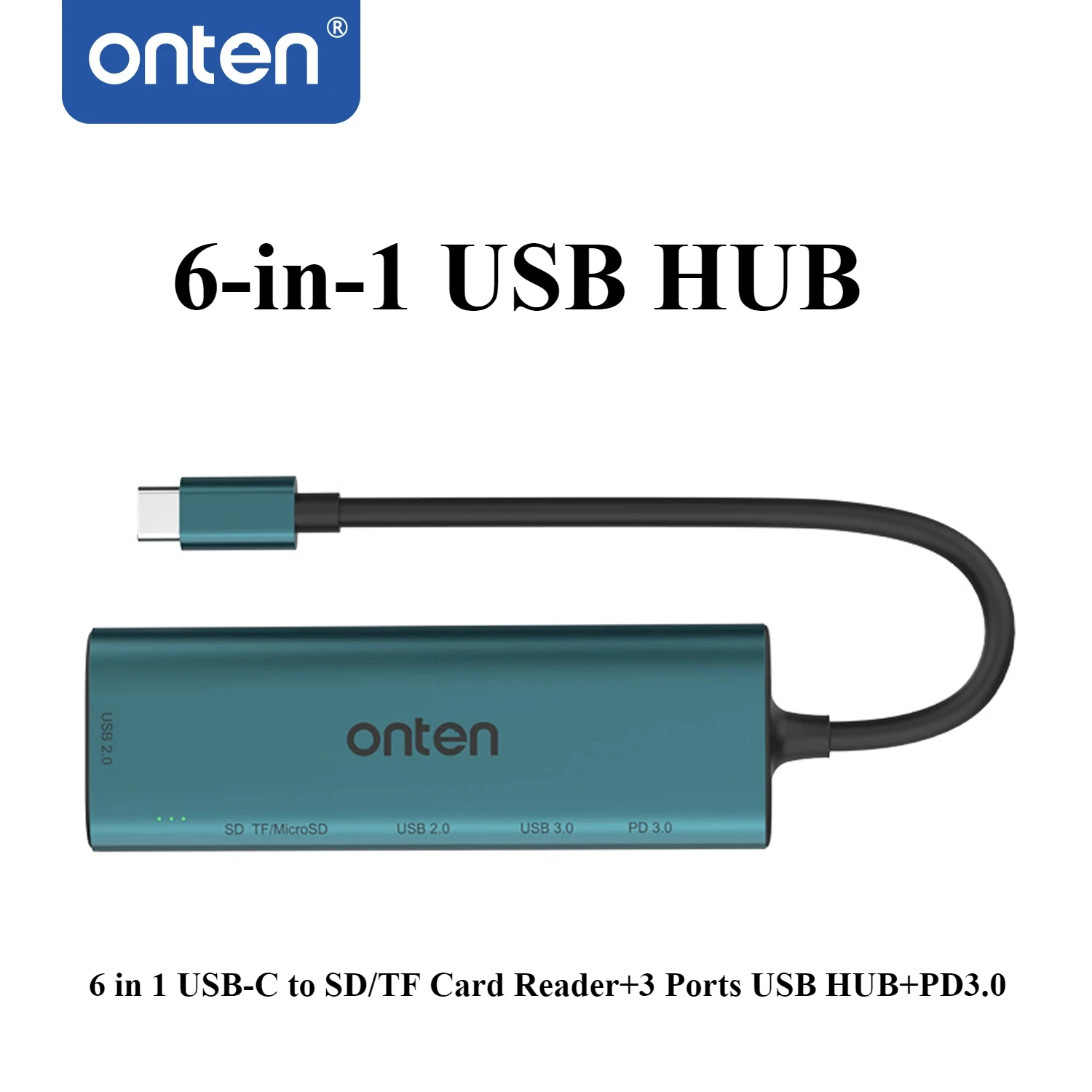 ONTEN 6 in1 Typ -C Stacja dokująca SD/TF Reader 3 porty USB 5Gbps USB 3.0 PD3.0 84W Szybkie ładowanie Plug & Play dla Mac OS X Windows