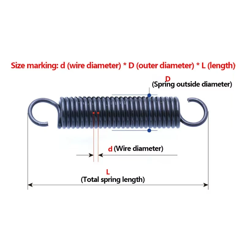 Diâmetro do fio 0.5mm, gancho aberto, mola de tensão, mola de extensão de bobina, mola de rascunho, diâmetro externo 3mm/4mm/5mm/6mm