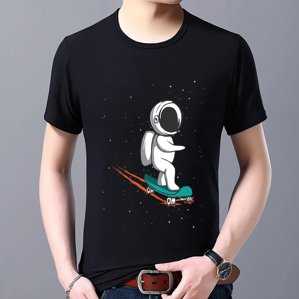 T-shirt Men 2024 New Summer Harajuku Round Neck Short Sleeve Top All-match Astronaut Print Shirts Tee Casual Comfortable Tshirts