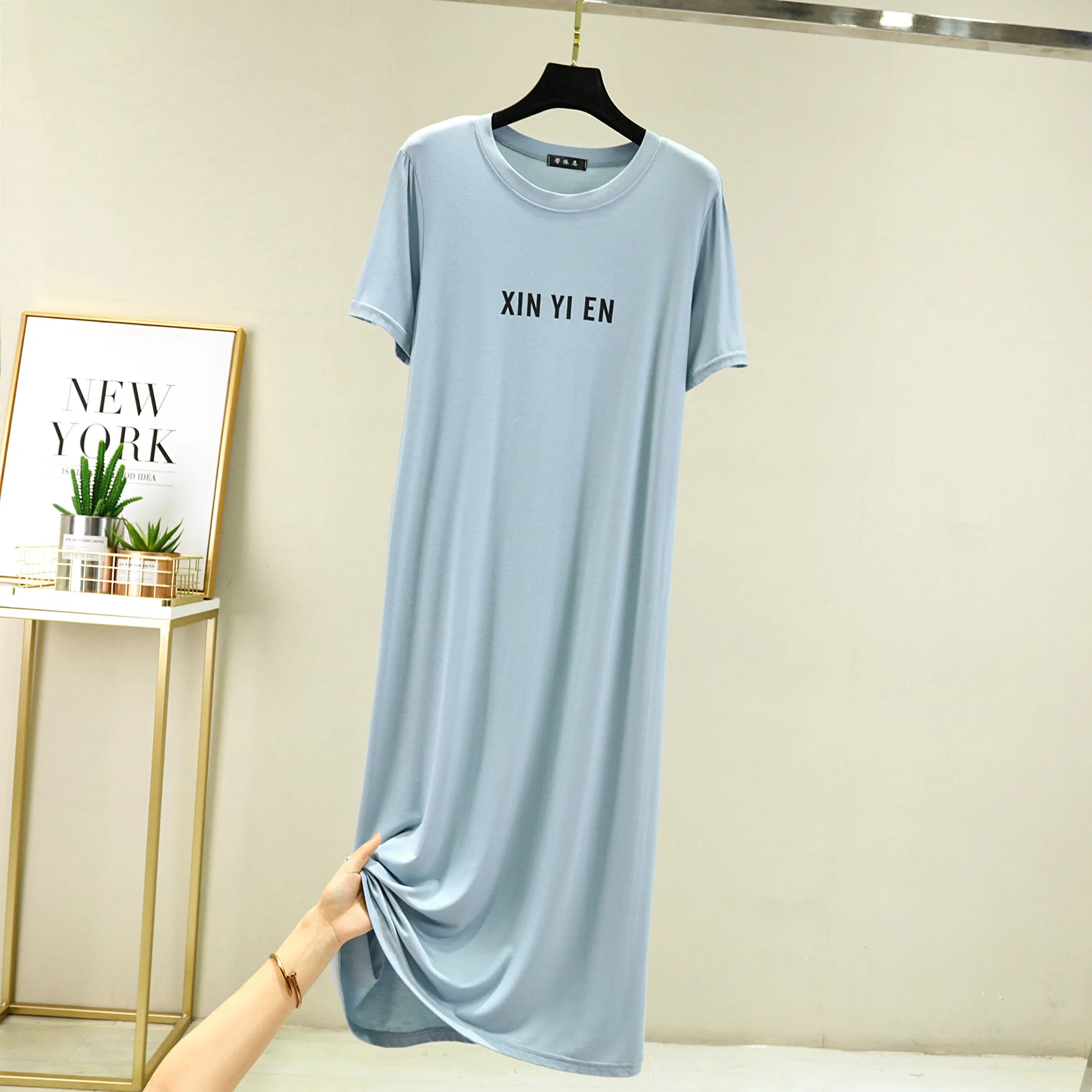 Modal Pajamas Sleepshirt Print Night Dress Women Summer One Piece Dress Sleepwear Women Round Neck Nightgowns Short Sleeve Skirt