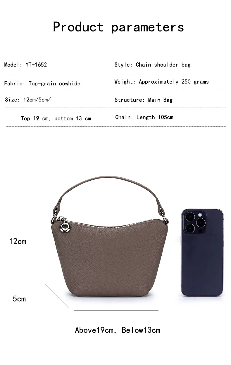Cowhide Women Hobos Handbag Small Fashion Chain Crossbody Bag Genuine Leather Ladies Messenger Shoulder Bag Zipper Phone Wallet