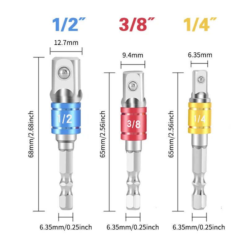 3PC Color Hexagon Screw Screwdriver Changeover Extension Square Head Socket Tool Set for Electric Screwdriver
