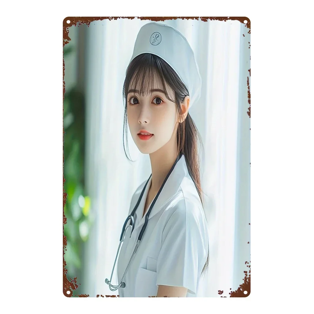 Retro Metal Nurse Sign Board 8x12 Inch - Classic Lady Wall Art Decor for Bedroom Home Theater Easy Hanging