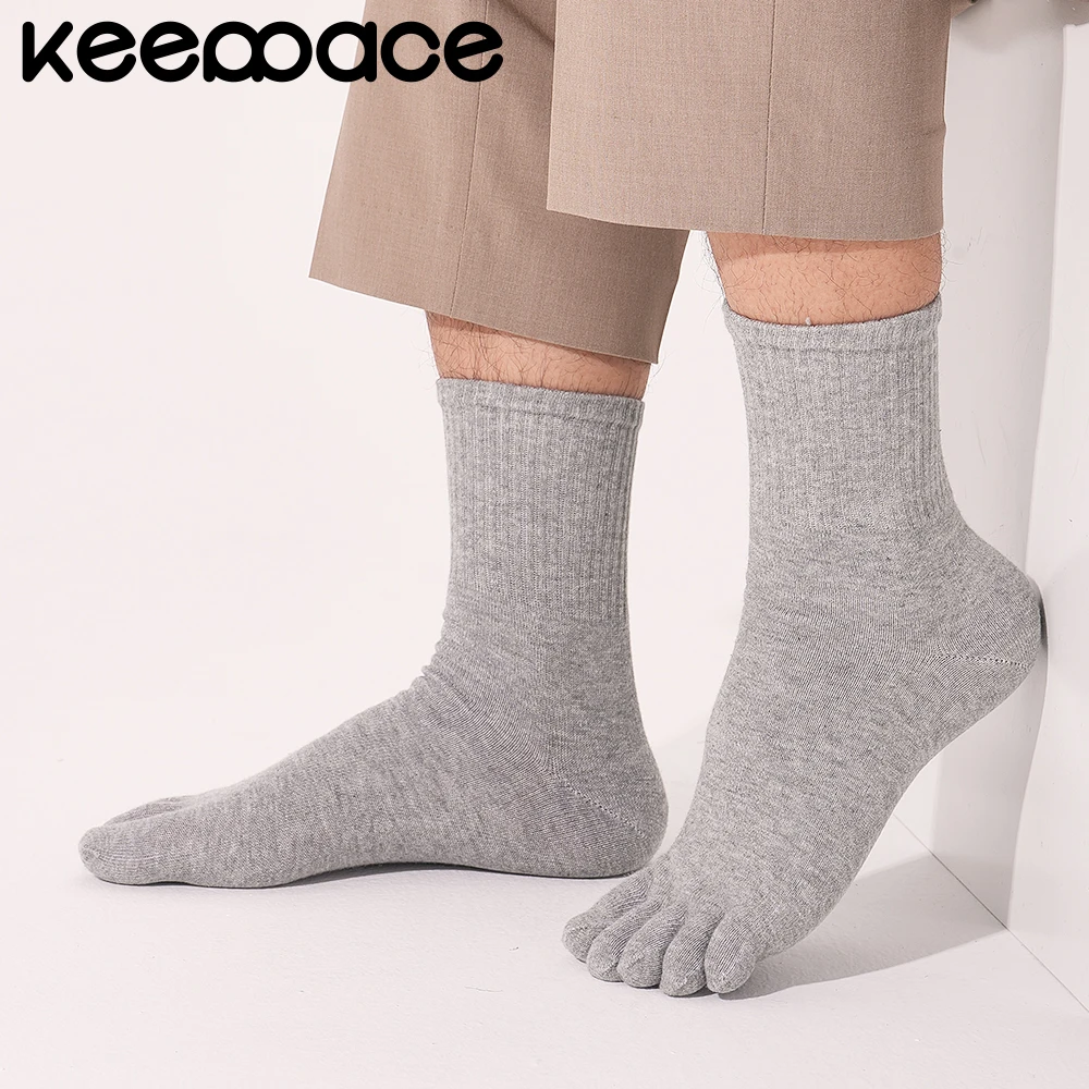 Keeppace 3 Pair Five Finger Socks Women's Pure Cotton Five Toe Socks Sweat Absorbing Mid Tube Split Toes Socks Women Yoga Pilate