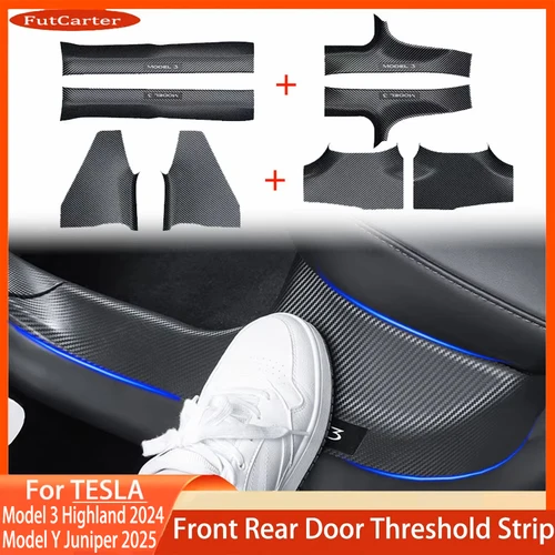 Imagen 1 del producto 2 4 8 Uds ForTesla Model3/Y Highland 24-25ABS Protector de alféizar de puerta delantera trasera tira de umbral Panel protector antipatadas almohadilla impermeable