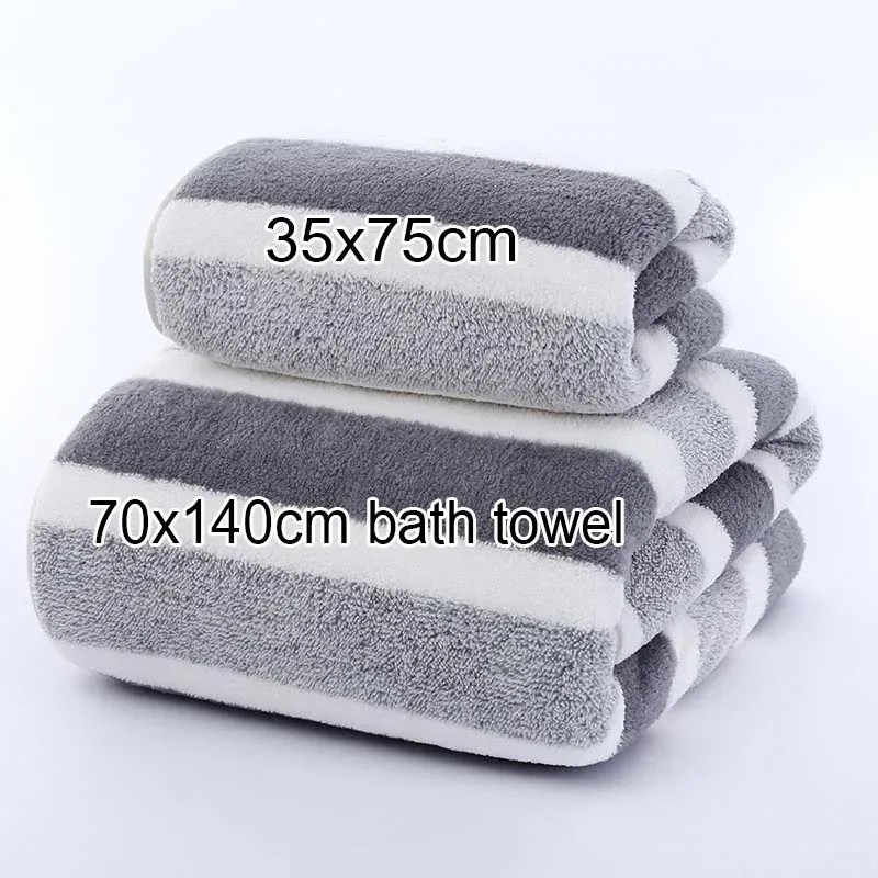 1 قطعة منشفة وجه مخططة 35x75 سنتيمتر للحمام أو تجربة التجفيف السريع الناعمة والامتصاص منشفة استحمام من الألياف الدقيقة 70x140 سنتيمتر #2