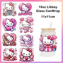 Pink cute Sanrio Hello Kitty For Libbey 16oz Can Glass 3D Waterproof UV DTF Coffee Can Wrap Libbey Glass Wrap 11x11cm