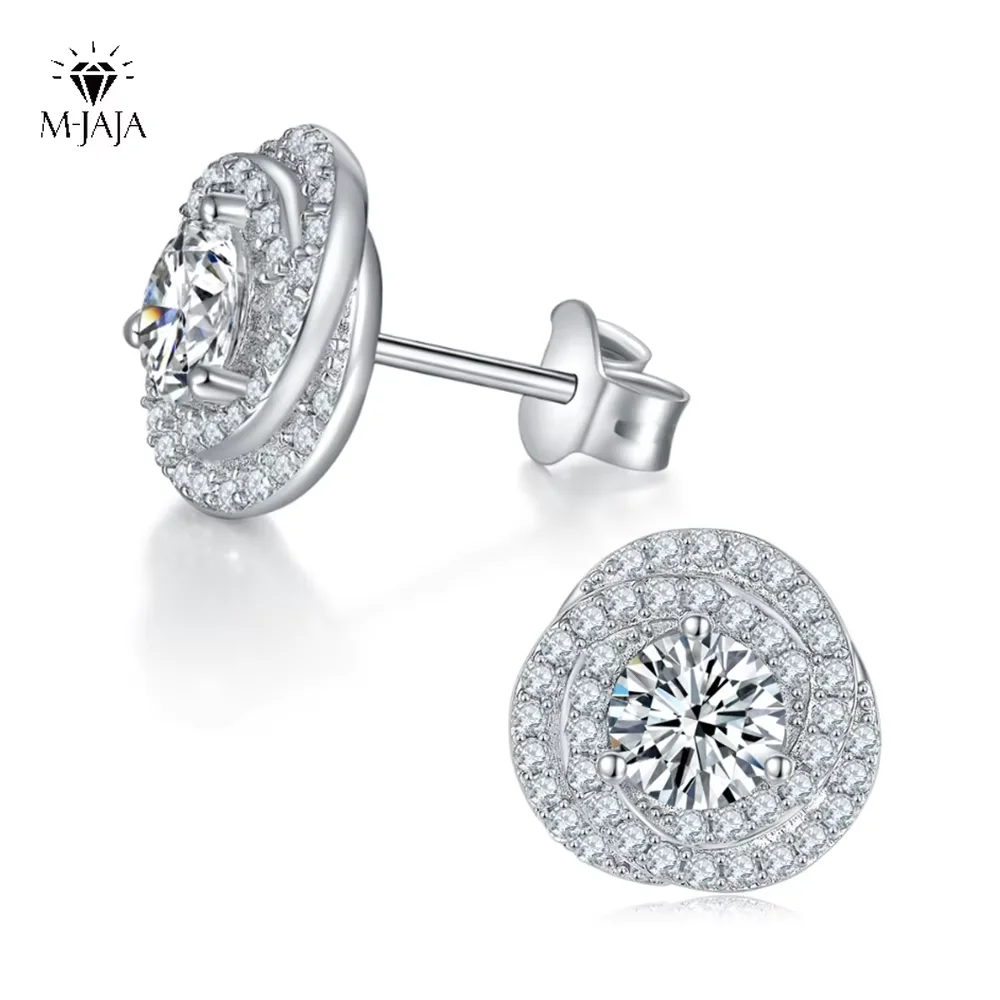 

M-JAJA Full Moissanite Flower Stud Earrings 1ct Diamond Earrings for Women White Gold Plated S925 Sterling Silver Fine Jewelry