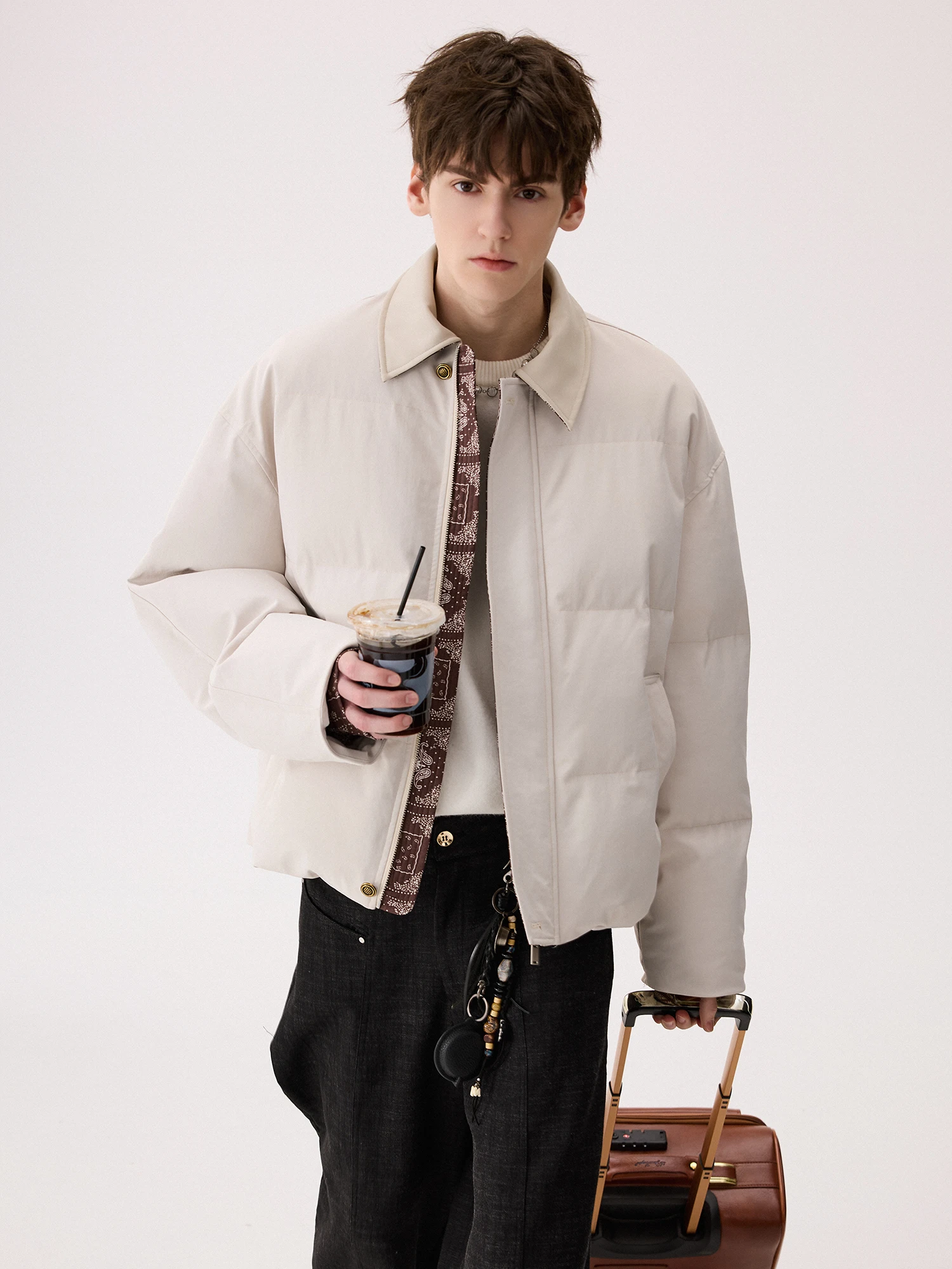 

Chicerro Sicilian Men's Jacket American High Street Hand-Sewn Cotton Coat Stylish Collar Patchwork Youth Casual Warm Outerwear