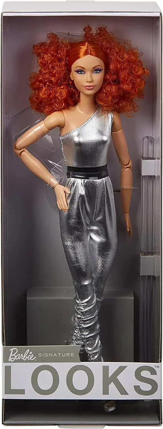 Original Barbie Signature Looks Dolls Dark Brown Red Curly Hair Yoga Tall Body Joints Movable Girls Toys for Collectors Edition