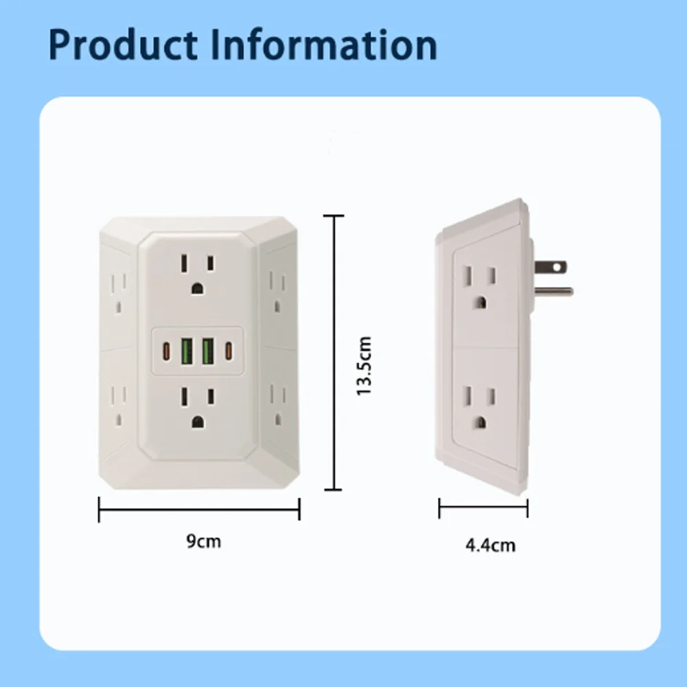 6 Outlet Wall Extender With 4 USB C Ports Surge Protector Adapter Multi Socket Splitter For Home Office Electrical Safety Device