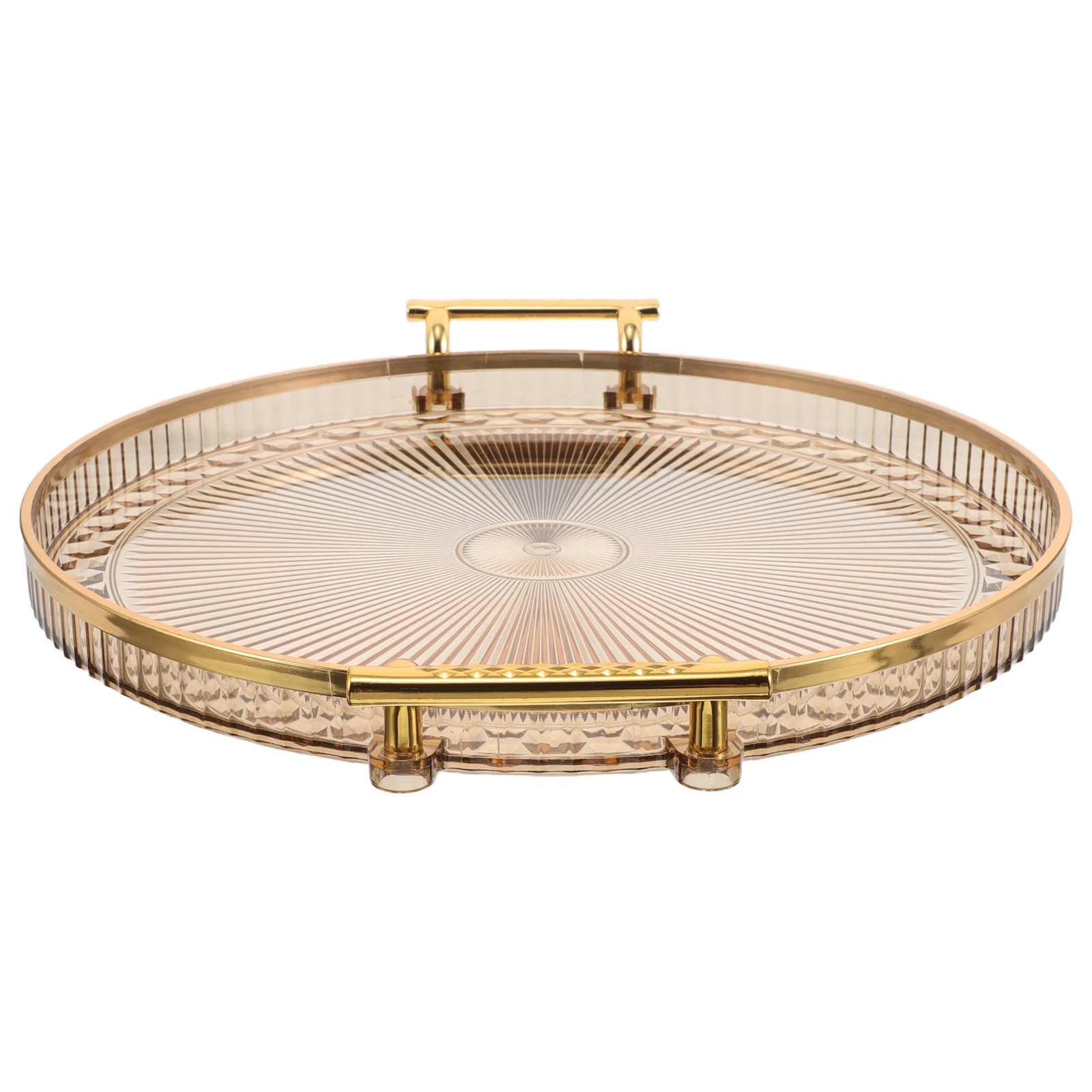 

Clear Decorative Round Serving Tray Plastic Tea Tray with Handles for Coffee Mugs Tea Cups Desserts Vanity Organizer