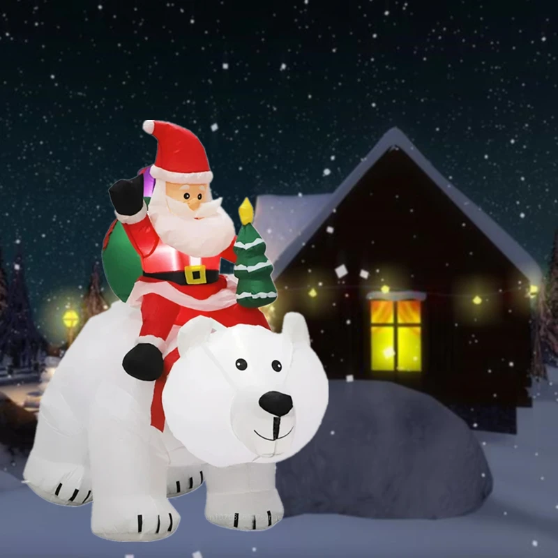 Santa Claus rides a polar bear 2.1M; Built in LED lights; Inflatable toy dolls for indoor and outdoor garden decoration