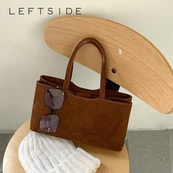 LEFTSIDE Women Korean Fashion Small Faux Suede Soft Handbags and Purses 2024 Winter New Trend Y2K Tote Bag Lady Shoulder Bag