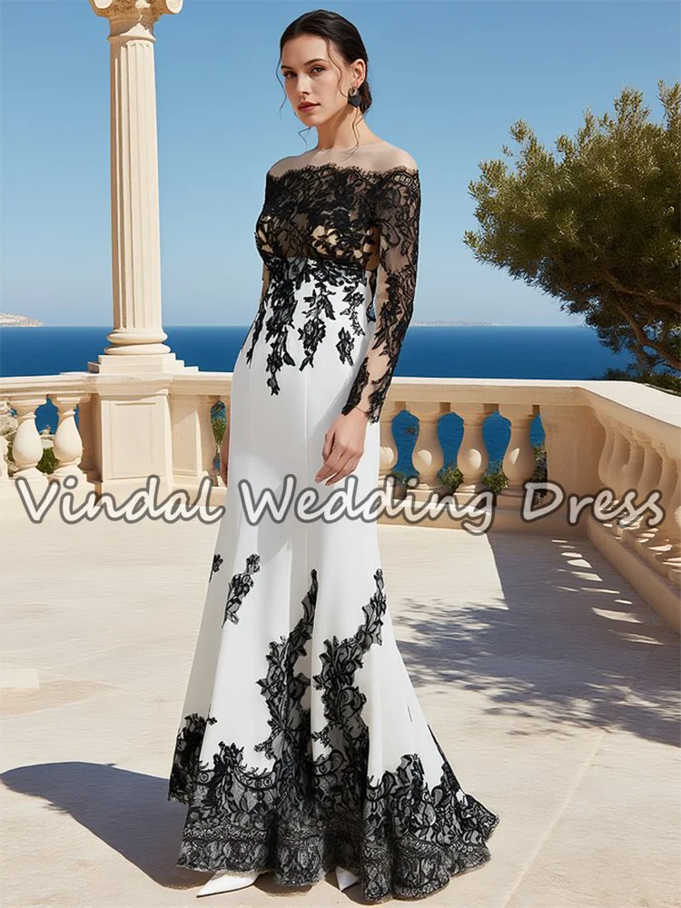 فستان زفاف حورية البحر من الدانتيل الأسود الأنيق من Vindal سويب تراين بأكمام طويلة كريب فستان رسمي للحفلات للنساء فساتين حفلات مخصصة #2