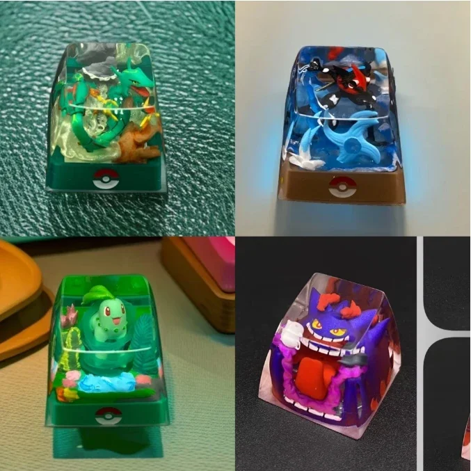 pokemon-anime-personaje-keycap-teclado-mecanico-resina-transparente-estereoscopico-gengar-rayquaza-chikorita-greninja-gengar