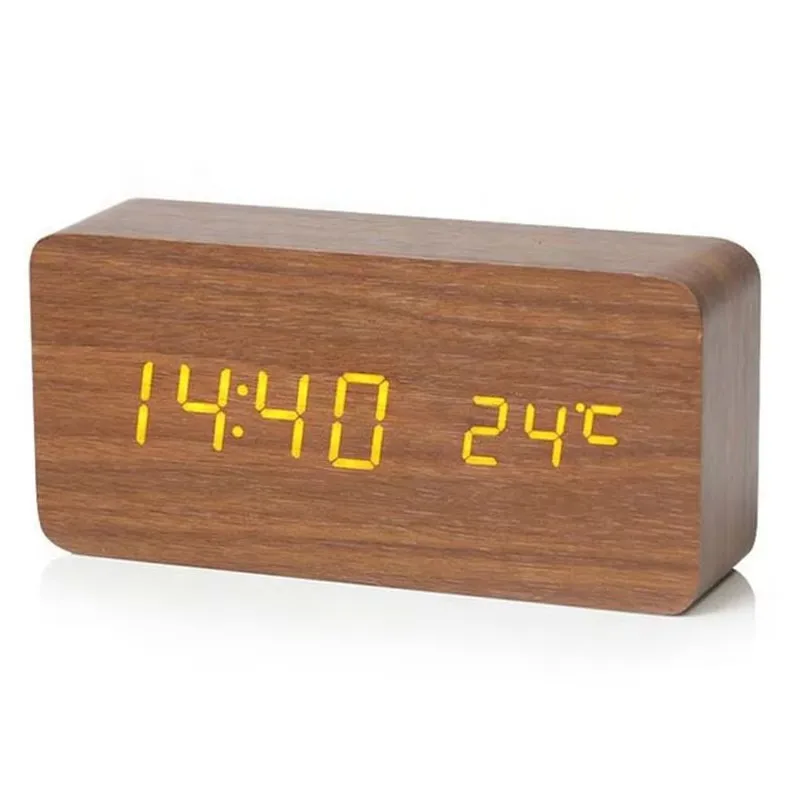 Houten digitale wekker LED-tafelklok met temperatuur voor slaapkamer, bureaudecoraties