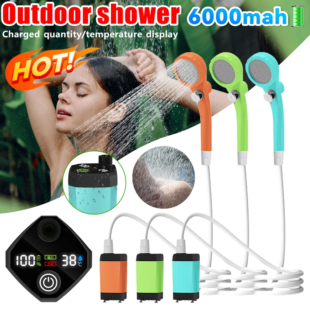 Outdoor Camping Shower Portable Electric Shower Pump Waterproof Electric Pump for Camping Hiking Backpacking Travel Beach Pet