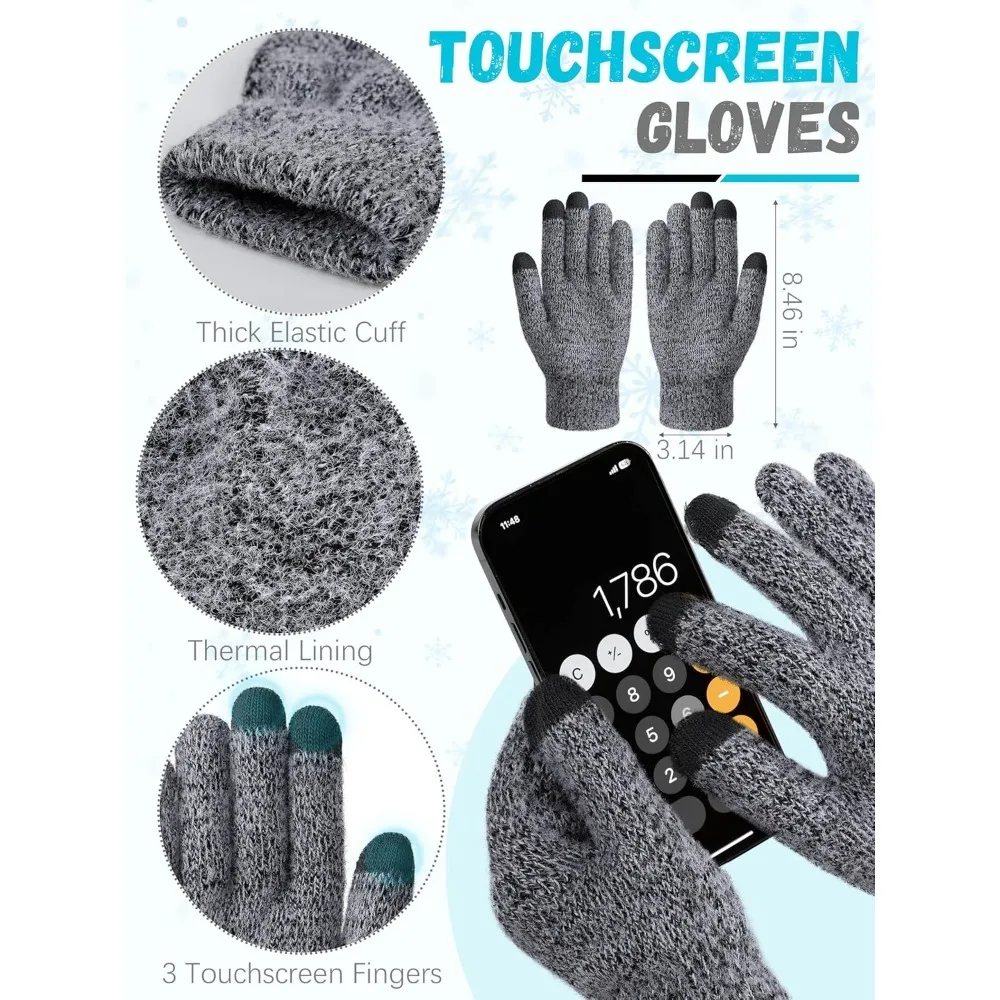 الشتاء قبعة قبعة وشاح قفازات، الدافئة الصوف متماسكة قبعة وشاح طويل الرقبة أدفأ شاشة تعمل باللمس قفازات الشتاء مجموعة هدايا للنساء