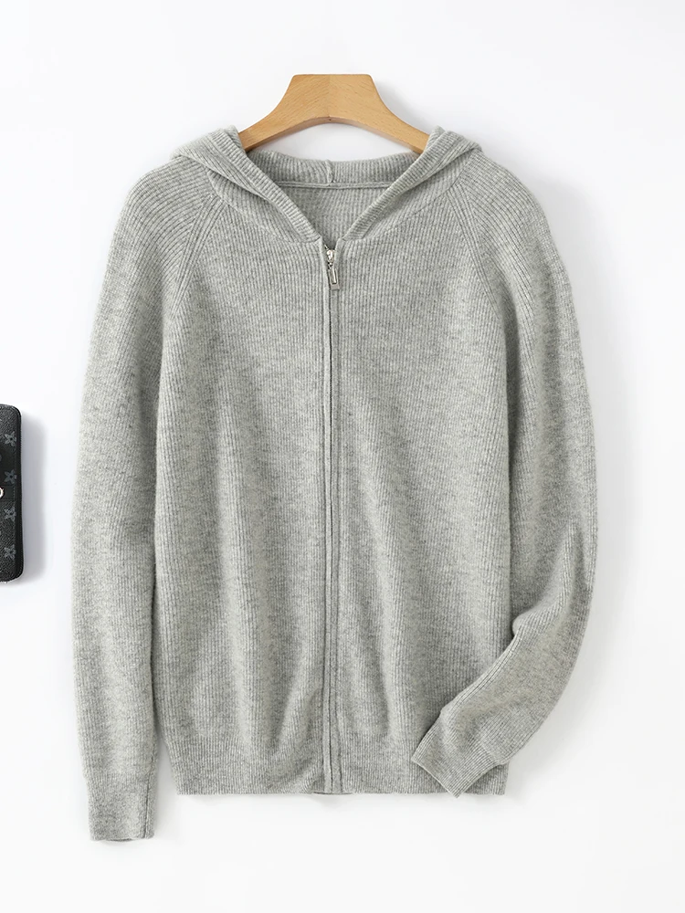 جديد 100% ميرينو رداء علوي من الصوف للرجال هوديي سترة متماسكة سميكة سستة الخريف الشتاء معطف الكشمير كم طويل بلون علوي