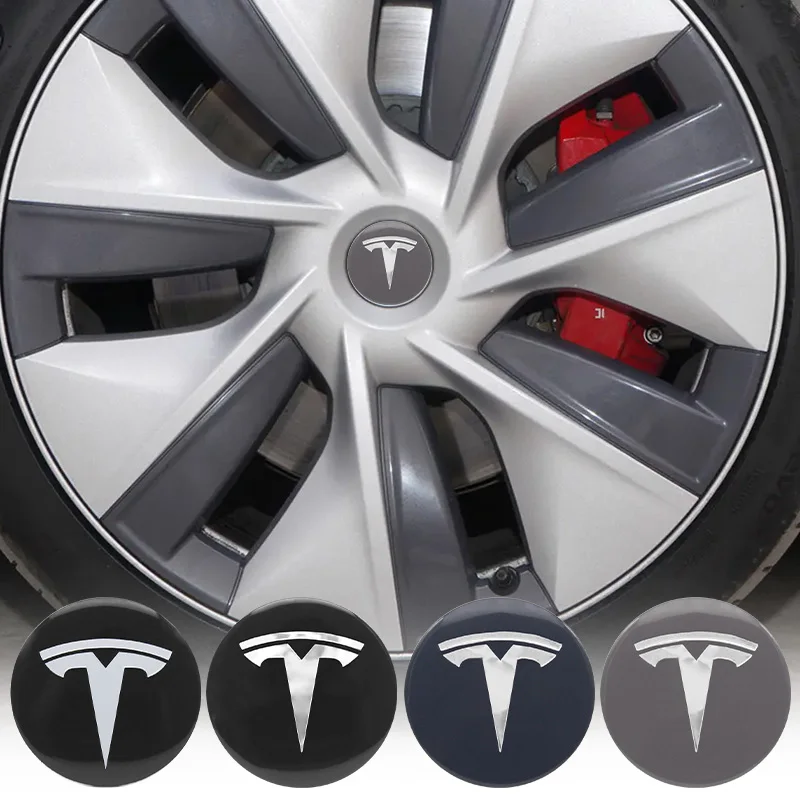 4Pcs 56mm Car Hub Wheel Center Caps Sticker Decals Badge Emblem Styling Decorates For Tesla Model 3 Model Y S X Auto Accessories