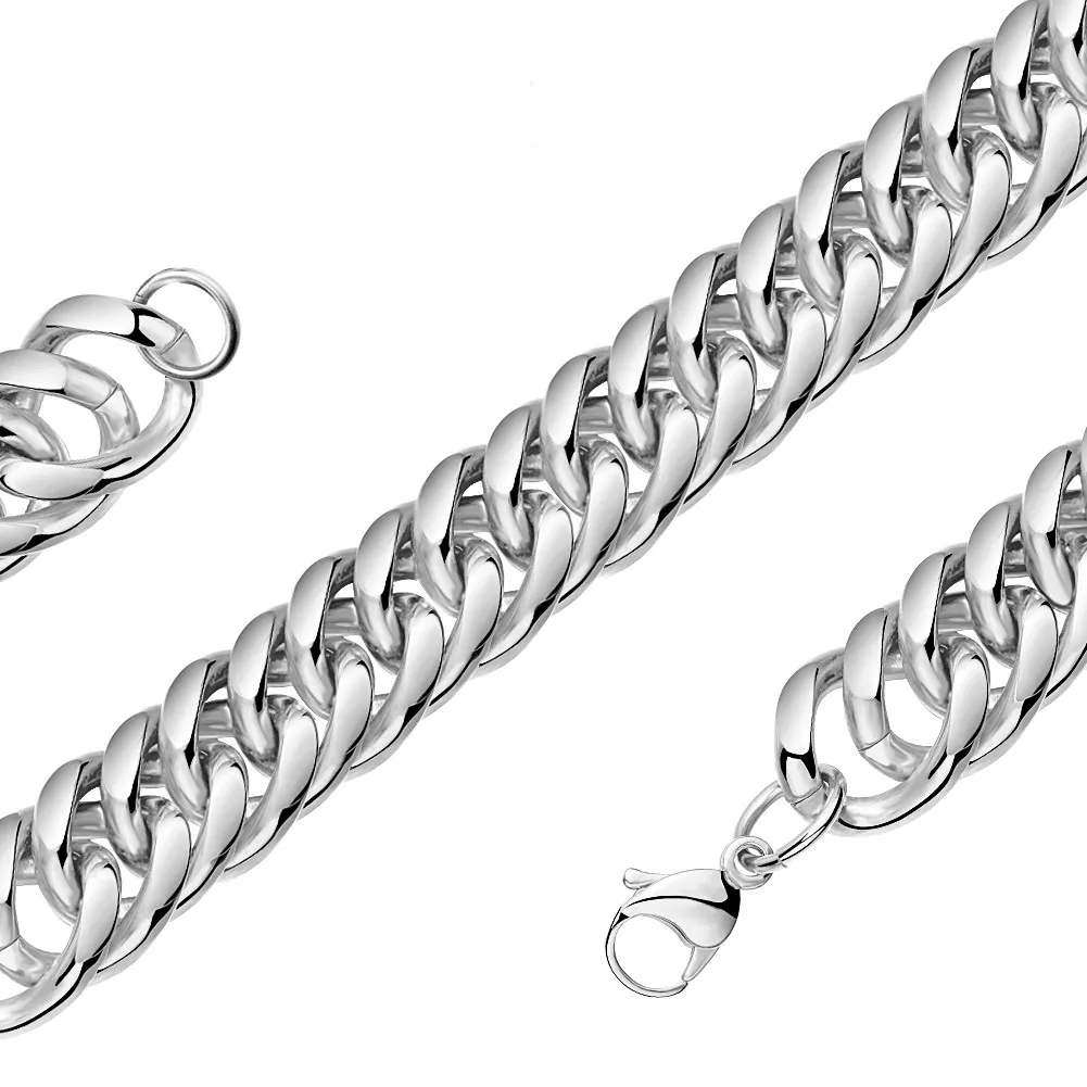 Granny Chic 9/11/13/16/20/22mm Stainless Steel Necklace  Curb Cuban Link Silver Color Mens Boys Chain Fashion Jewelry