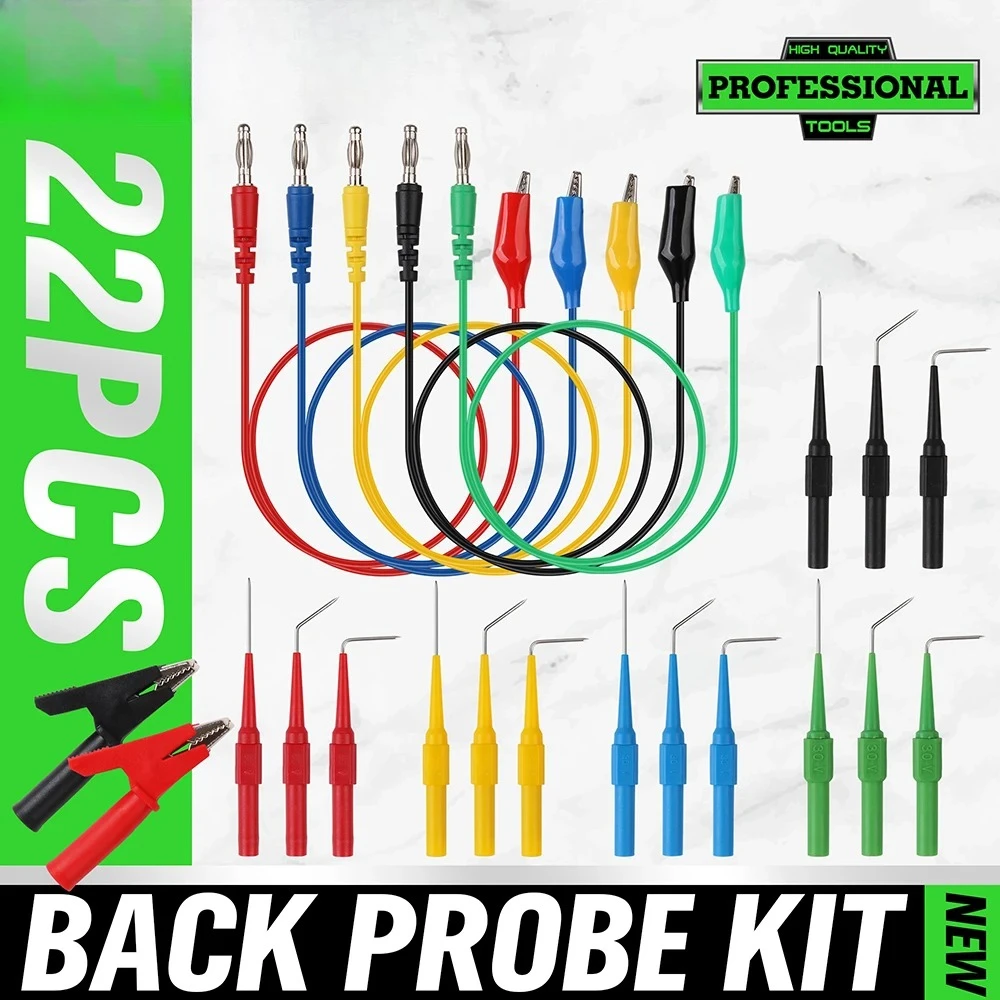 22-Pc Back Probe Kit: Color-Coded, Insulation-Piercing Probes + Alligator Leads — Auto Electrical Diagnostics Made Fast