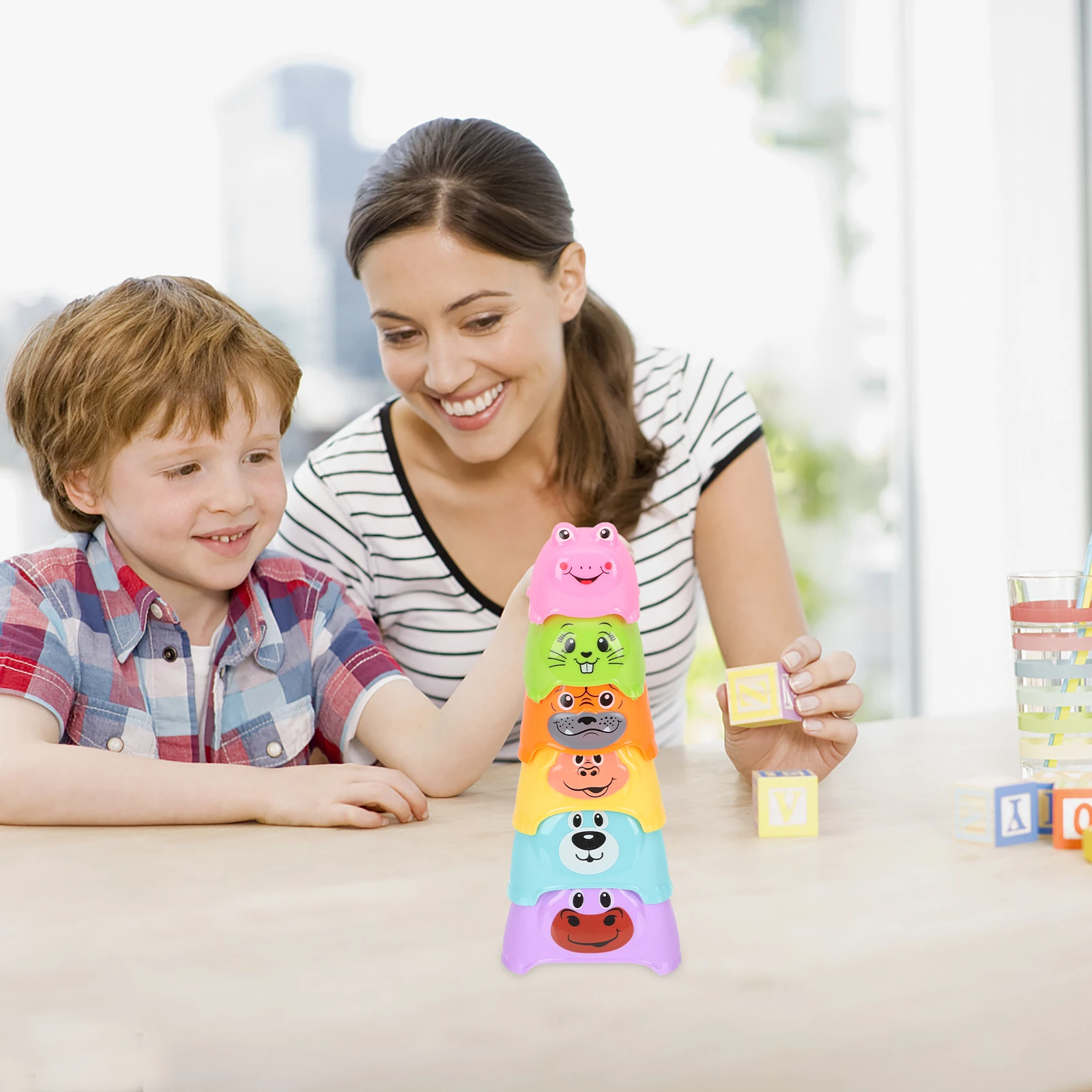 

Animal Stacked Cup Stacks Cups Stackable Stacking for Baby Toddlers Kids Toys Babies