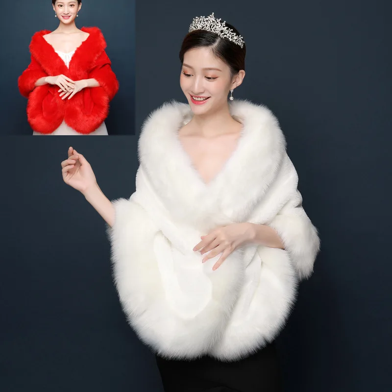 Faux Fur Cape Fall Winter Wedding Wraps Warm Bridal Accessories Long Women Formal Occasion Shrug Fashion Bolero Novia