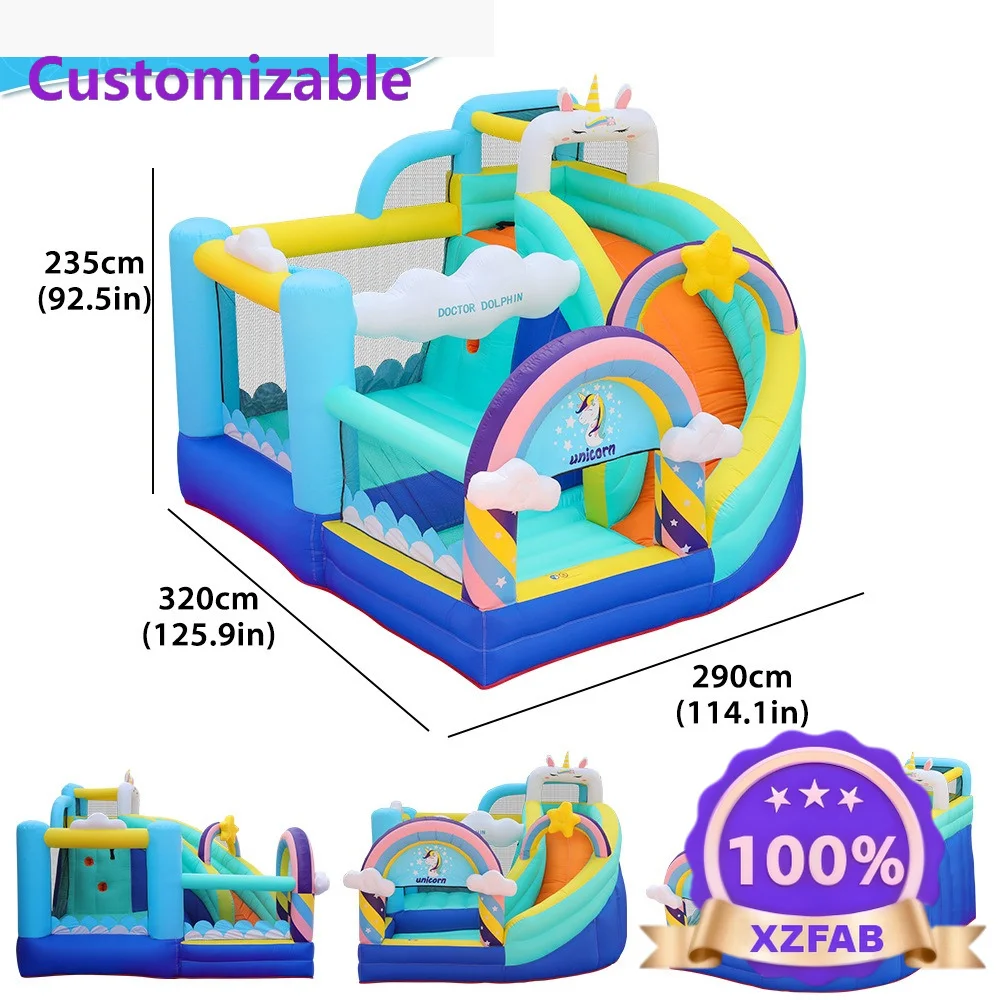 Factory Direct 2026 New Unicorn Castle Slide Small Home Inflatable Jumping Bed Outdoor Naughty Castle Slide