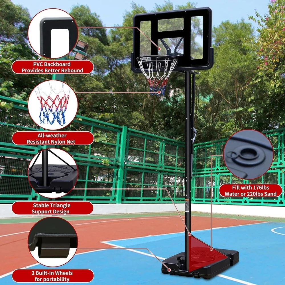 Teenagers Portable Hoop Height Adjustable basketball hoop stand 7.5ft - 10ft with 44 Inch Backboard and Wheels for Adults Teens