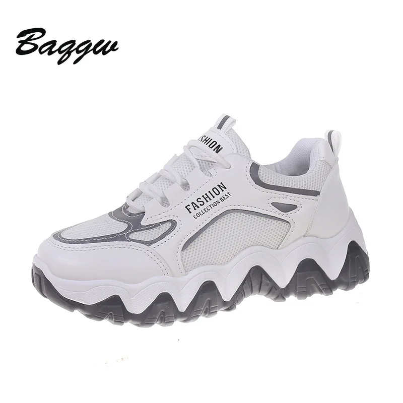 Color Block Fahion Chunky White Sneakers Shoes Thick Bottom Fashion Breathable Casual Non-slip Running Shoe for Woman Female