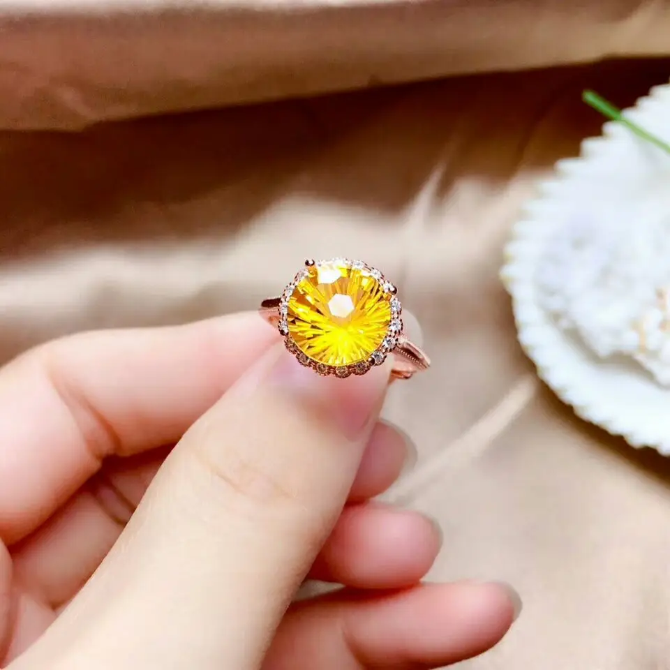 MeiBaPJ Fireworks Natural Citrine Jewelry Set 925 Silver Necklace Earrings Ring Three-piece Suite Wedding Jewelry for Women