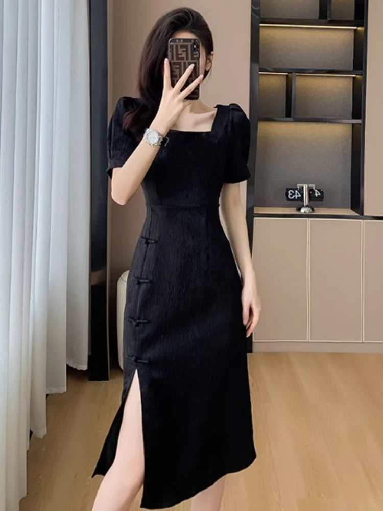 Chinese Style Dresses Women Creativity Solid Simple Button Special Charming Delicate Stylish Cozy All-match Summer Young Vintage