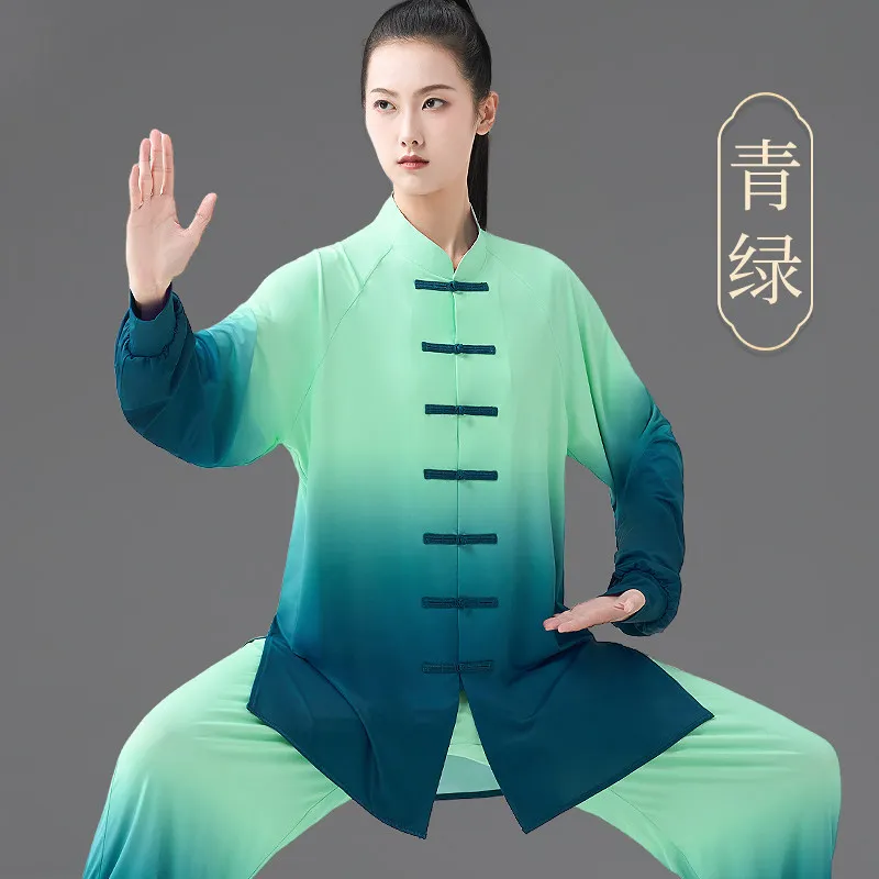 Tai Chi Uniform Women 2026 New Summer Baduanjin Practice Suit Brand Competition Performance Polyester Gradient Color