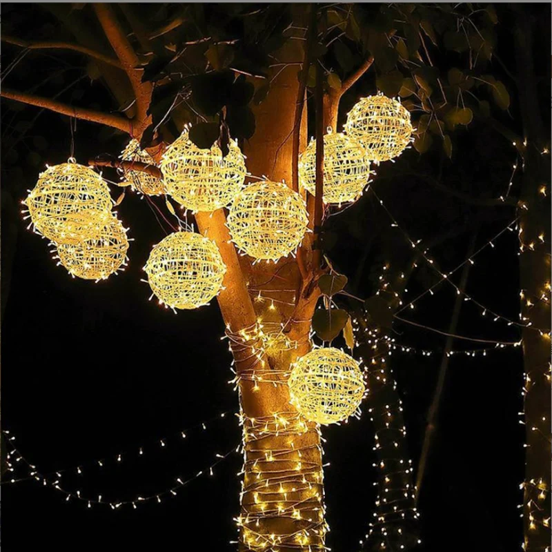 Outdoor Lighting Emitting Diode Rattan Ball Christmas String Lights 20/30cm No Plug Fairy Wreath Party