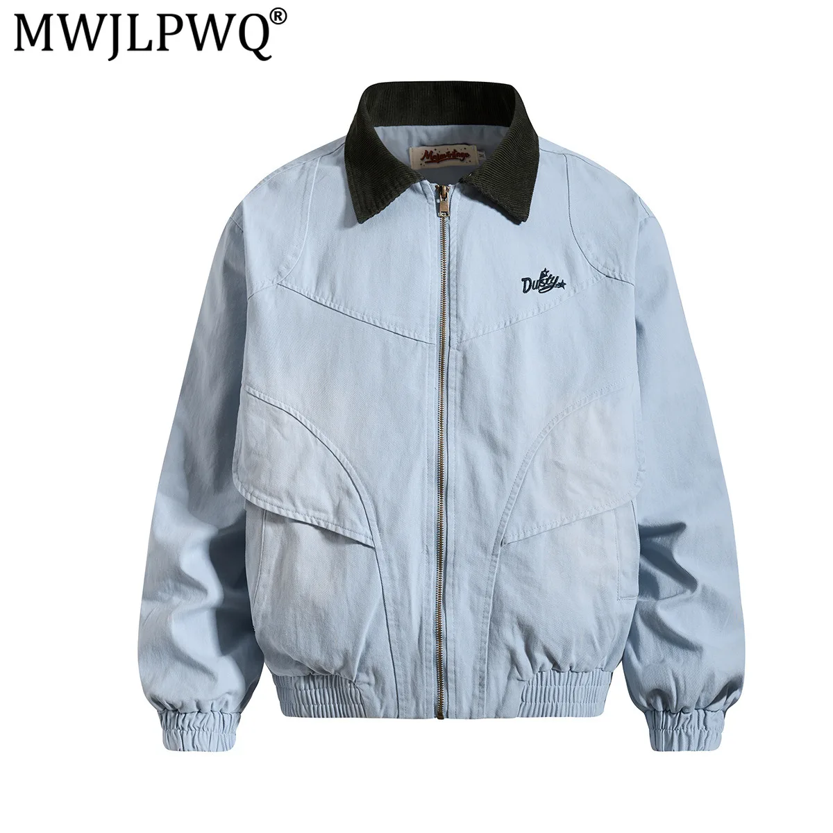MWJLPWQ American Retro Style Suede Flight Jacket Male Lapel Washed Raw Edge Baseball Tops Contrast Color Spliced Wear 21332