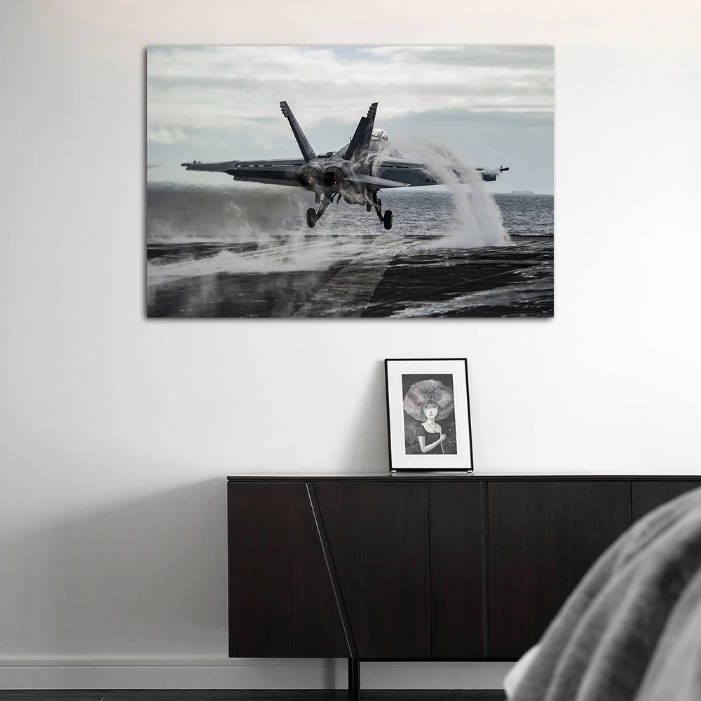 Printed Wall Art Fighter Jet Canvas Painting FA-18E Super Hornet Poster Modern Mural For Home Room Decor DIY Frame